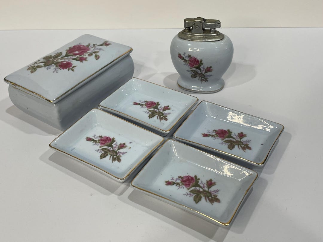 Vintage Moss Rose Porcelain Cigarette Set, Japan Made - Etsy