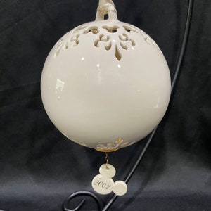 Disney, 2002 Reticulated Mickey Mouse Ornament, Ivory Porcelain Christmas Ornament