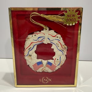 Lenox Ivory Porcelain, 2003 Home of the Brave Ornament, Patriotic Christmas Ornament, Ornament in Box