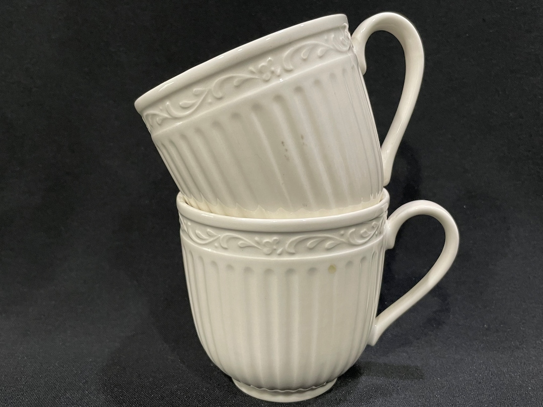 Mikasa Italian Countryside Coffee Cups, Winter White Ridged Cups - Set ...