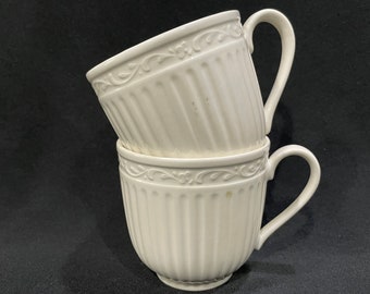 Mikasa Italian Countryside Coffee Cups, Winter White Ridged Cups - Set of 2