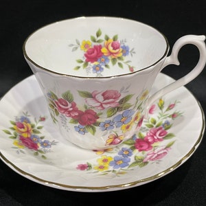 H&M Royal Sutherland Fine Bone China, Floral Spray Cup and Saucer, Made in England, Floral Cup and Saucer