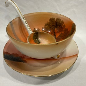 Noritake, Morimura China, Made in Japan, Tree in the Meadow, Three Piece  Whipped Cream Set, Footed Bowl, Plate and Ladle