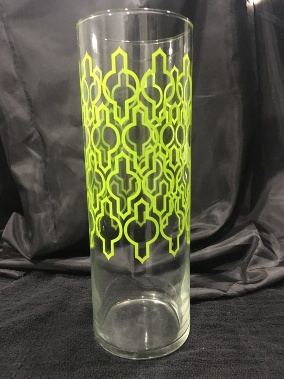 Libbey Glass Geometric Chartreuse 10 Vase Etsy