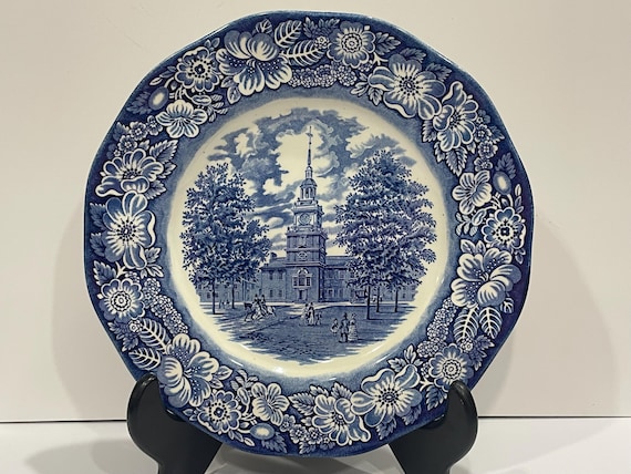 Vintage Liberty Blue Dinner Plate, Independence Hall