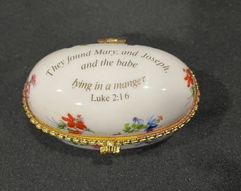 Vintage Imperial Porcelain Trinket Box, Nativity Scene, Luke 2:16