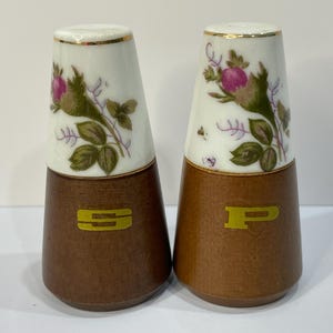 Nevco Moss Rose, Wooden Base Salt and Pepper Shakers