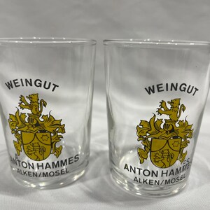 Weingut Anton Hammes Alken Mosel Shot Glasses, Yellow Lion Coat of Arms - Set of 2