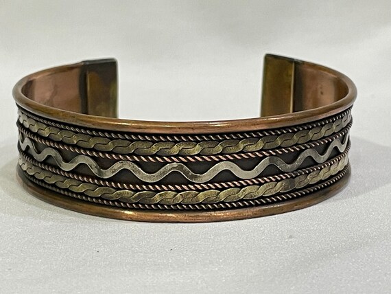 Copper and Brass Bracelet with Native American De… - image 3