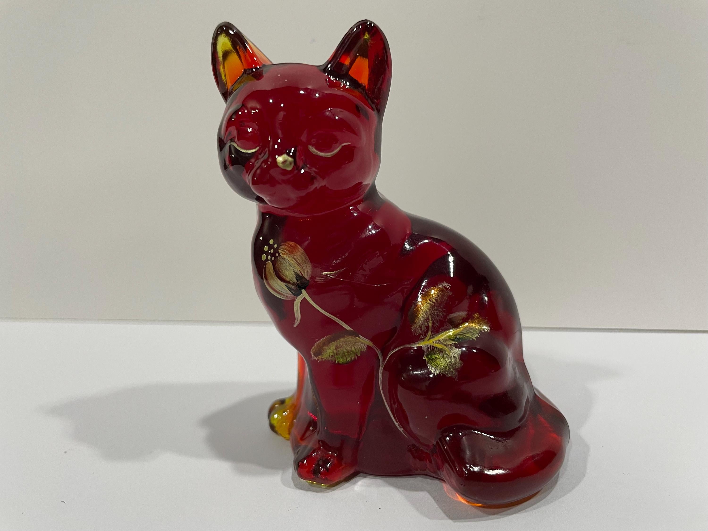 【希少品】FENTON CAT フェントン ガラス 置物　ワインレッド 希少品】FENTON CAT フェントン ガラス 置物 ワインレッド