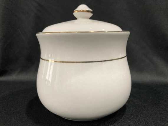 China sugar bowl by William Guerin Limoges porcelain white and gold sugar bowl 1891-1932 vintage  Made in France