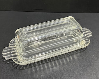 Pressed Glass Butter Dish, One Quarter Pound Butter Dish. One Stick Butter Dish