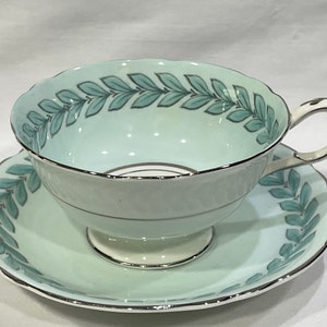 Royal Albert, Paragon China, Mint Green with Silver Trim, Mint Green Cup and Saucer