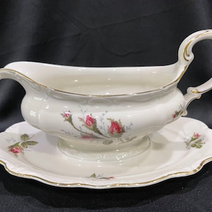 Rosenthal Moss Rose Pompadour Gravy Boat with Attached Underplate