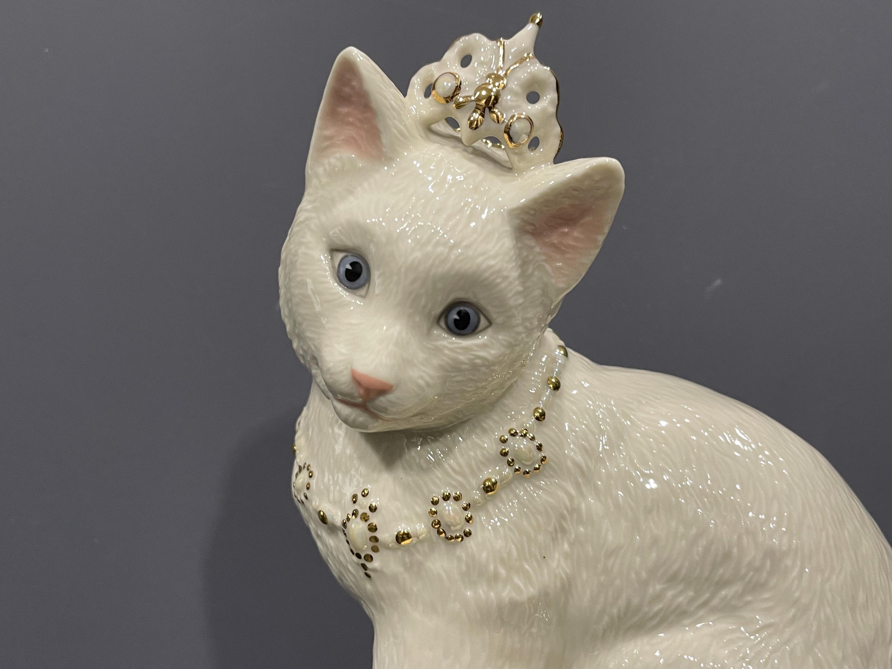 Lenox Pampered Princess, Cat in a Tiara Sitting on a Tufted Pillow