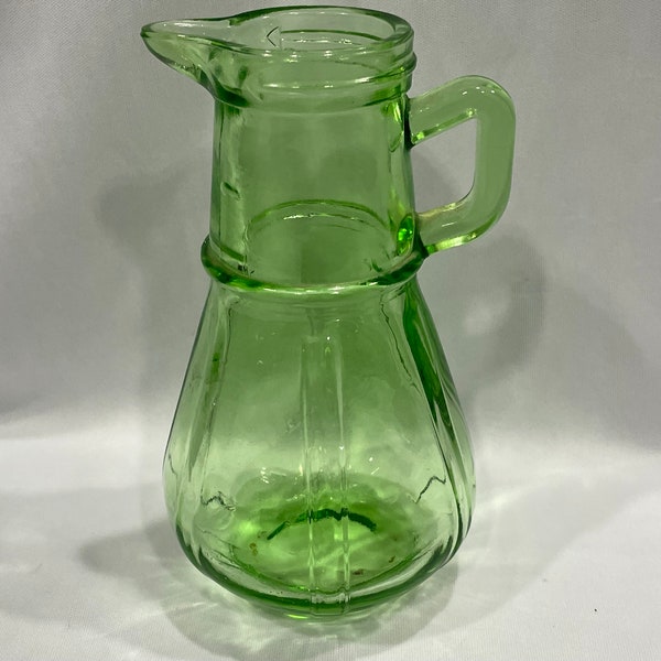 Hazel Atlas Vasoline/Uranium Glass Syrup Dispenser, Green Glass Bottle