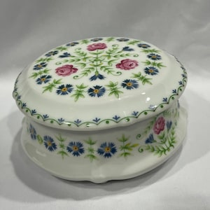 Chamart Limoges France, LeClair Floral Porcelain Trinket Box, Limoges Floral Round Trinket Box
