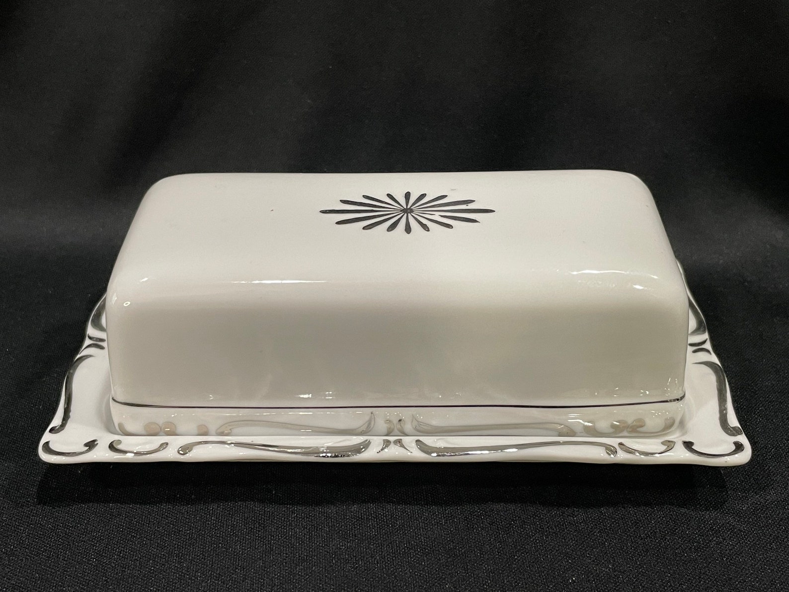 Ucagco China Heirloom Pattern White Porcelain Butter Dish Etsy