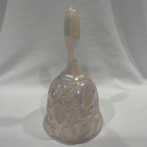 Fenton, Pink Shell Irridescent Bell, Pink Srawberry Pattern Glass Bell