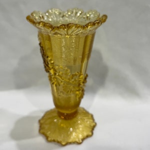 Amber Embossed Ridged Vased with Embossed Flowers and Leaves