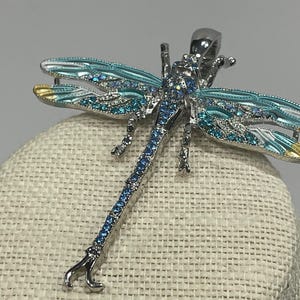 Roman Jewelry, Blue Enamel and Aqua Rhinestone Dragon Fly Pendant, Jewelry for Her