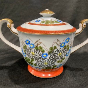 Oriental Sugar Bowl, Gold Trimmed Porcelain