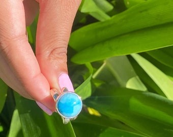 Larimar Crystallized Ring in silver 925 Espancible size 7 to 8