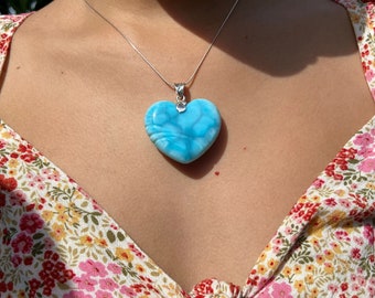 Heart pendant larimar in 925 sterling silver, beautiful heart, jewelry