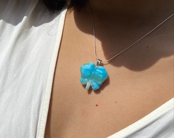 Necklace larimar in 925 sterling silver, beautiful butterfly, jewelry