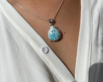 Set Pendant and Ring Blue Larimar in 925 sterling Silver