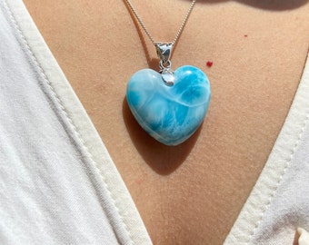 Heart larimar pendant in 925 sterling silver, dolphin necklace, handmade dolphin, larimar jewelry