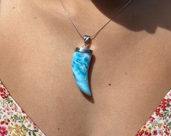 Larimar necklace in 925 sterling silver, blue larimar, turtleback larimar, beautiful larimar pendant