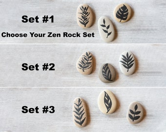 Zen Garden Botanical Rock Sets-Hand Painted Smooth Beach Pebbles-Inspiration Rocks-Meditation Rocks-Zen Garden Accessories