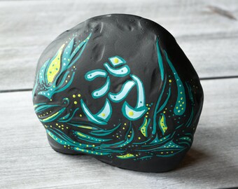 OM Meditation Piece-Hand Painted Zen Garden Rocks-Inspiration Stones-OM Alter Piece-Ocean Inspired Paper Weights-Relaxation Tools