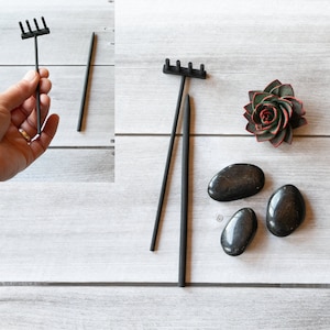 8 x 10 Zen Garden-Red and Black-Includes Sand, River Rocks, Sola Wood Succulent and Raking Tools-Modern Office Decor-Stress Relieving Gifts image 2