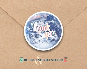 Thank You Stickers The Earth| Printable Stickers | Digital Download | Business Stickers | Sticker Sheets | Round Stickers | Small Business