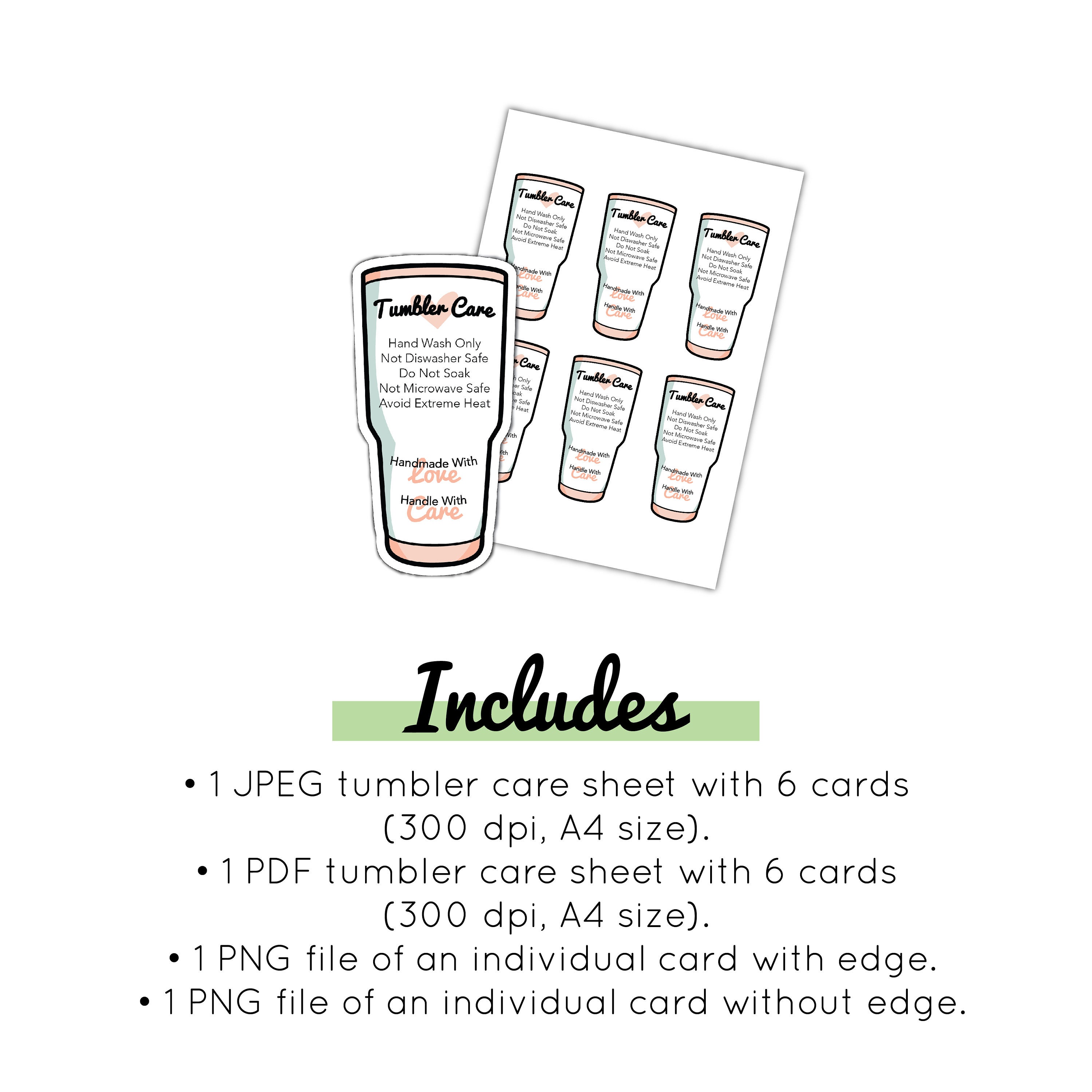 PRINTABLE Tumbler Care Cards Tumbler Washing Instructions Tumbler Care ...