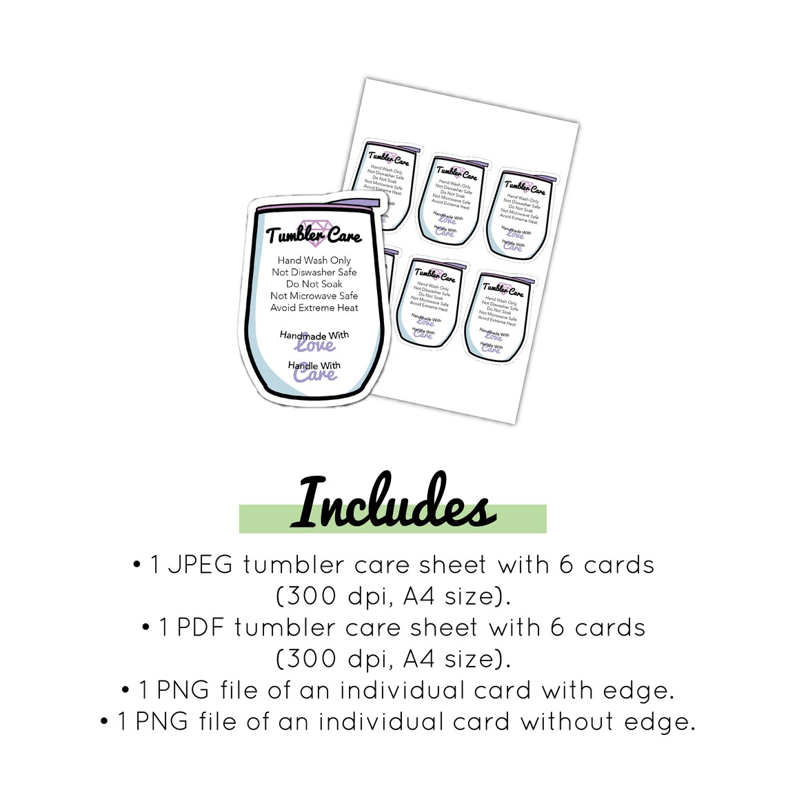 PRINTABLE Wine Tumbler Care Cards Wine Tumbler Care Instructions Wine