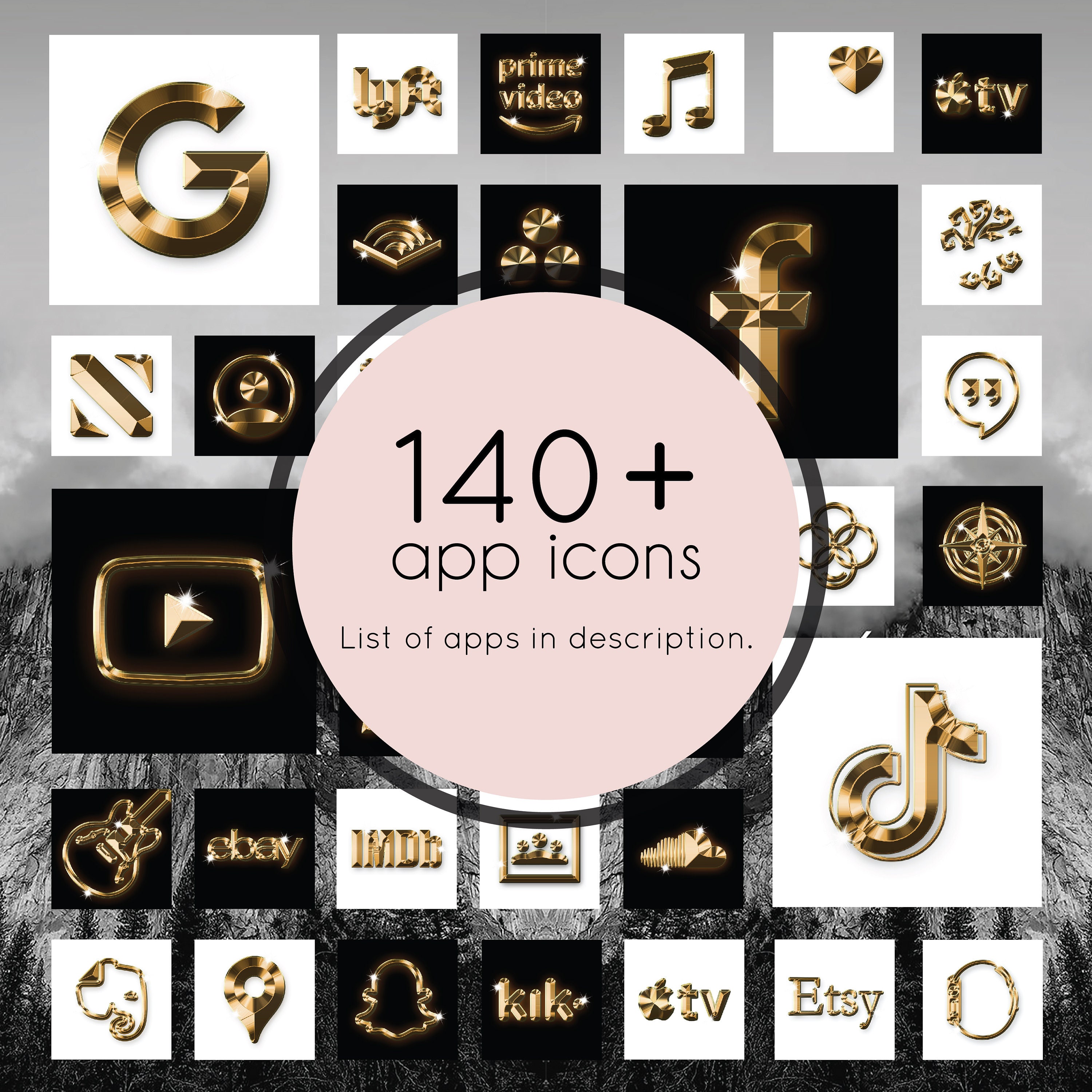 140 Gold App Icon Pack 3D IOS 14 App Icons Black and Gold App Icons