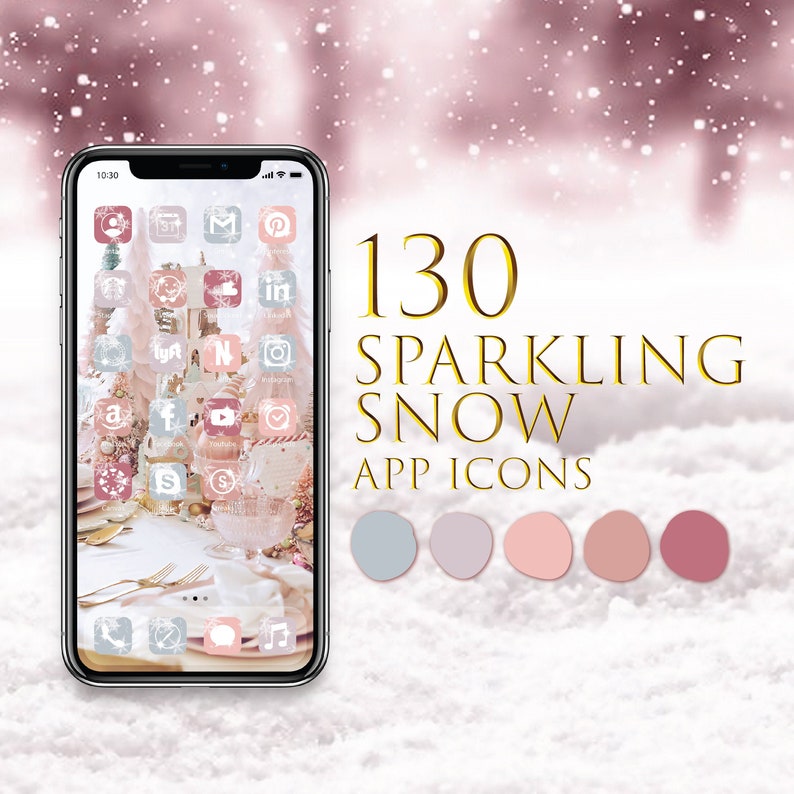 130 Sparkling Snow Theme App Icons Pack New Year IOS 14 App Icons Aesthetic Icons Personalized Widgets Winter App Icons image 1