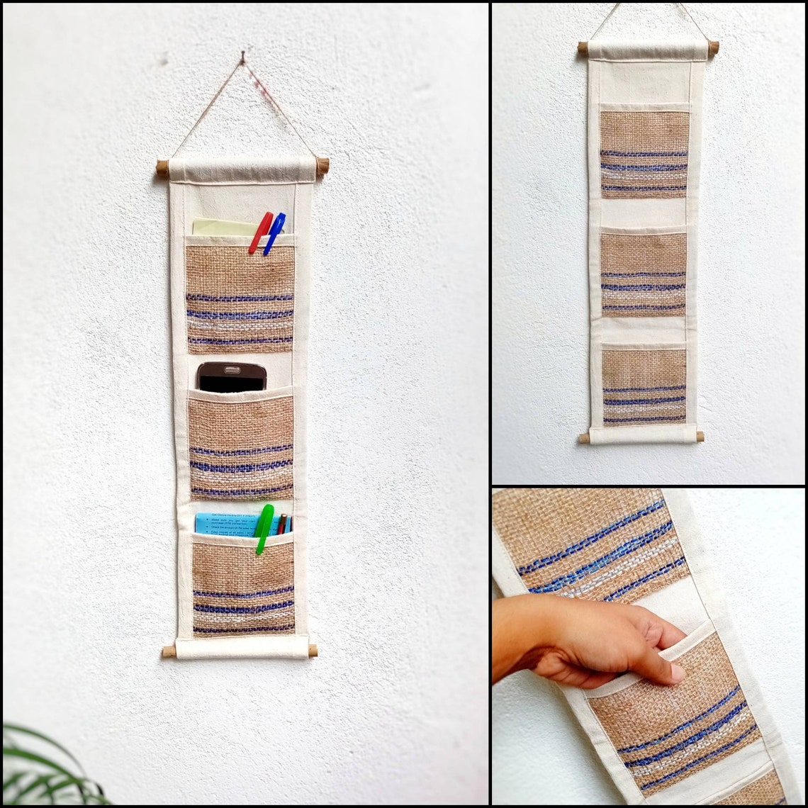Mail organizer fabric entry way wall pockets three mails and Etsy