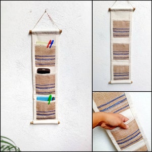 Stylish Fabric Mail Organizer with Jute Pockets- Perfect for Home and Office Use- Keep Your Mail Neatly Sorted and Tidy