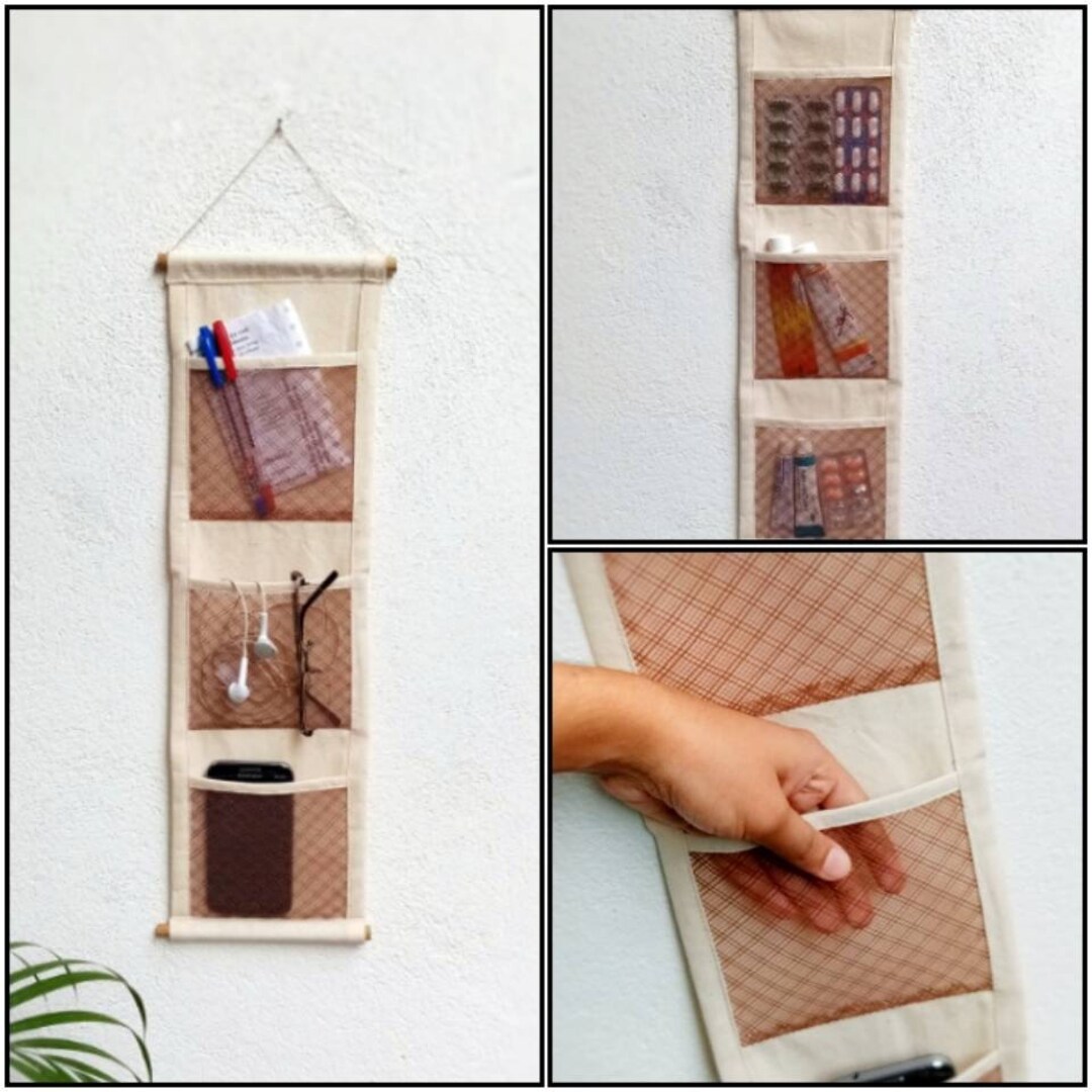 Mail Organizer Fabric Entry Way Three Wall Pockets Slots Letter