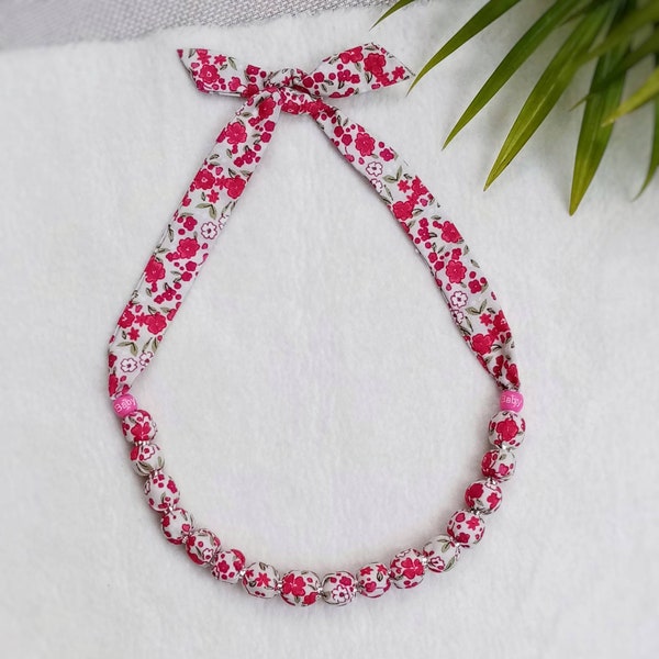 fabric beaded fabric neckalce pink fabric statement neckalace, fabric jewellery, textile necklace, gift necklace, gift for her