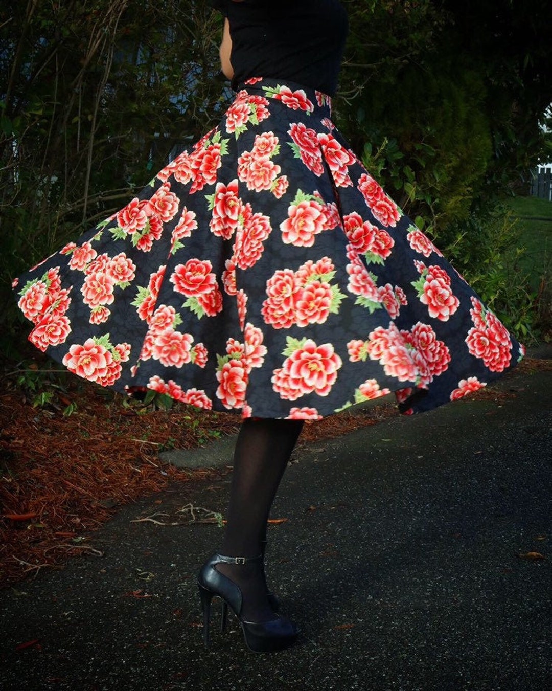 Floral Circle Skirt With One Pocket, 1950s Style - Etsy