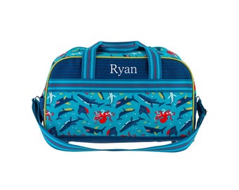 Personalized Kids Duffel Bag, Embroidered Name, Ocean Print