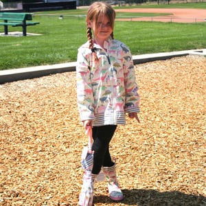 Kids Rain Jacket, Toddler Rain Boot, raincoat and boot set by Stephen Joseph raincoat in a dinosaur pattern for girls can be personalized