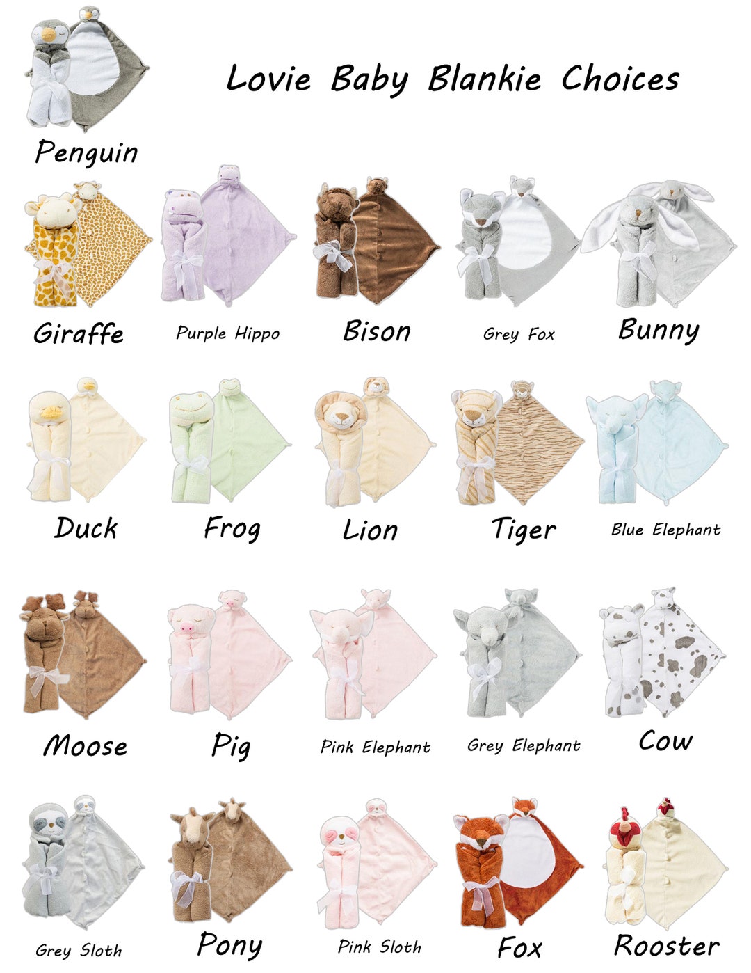 Animal Lovies, Personalized Baby Blankie, Baby Lovies, Personalized