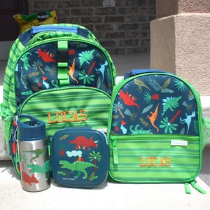 Personalized Kids Backpack and Lunch Box Set, Dinosaur Pattern