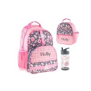 Kids Backpack and Lunch Box Set, Personalized Kids Back Pack, Kids School Bags-girl Grey Floral